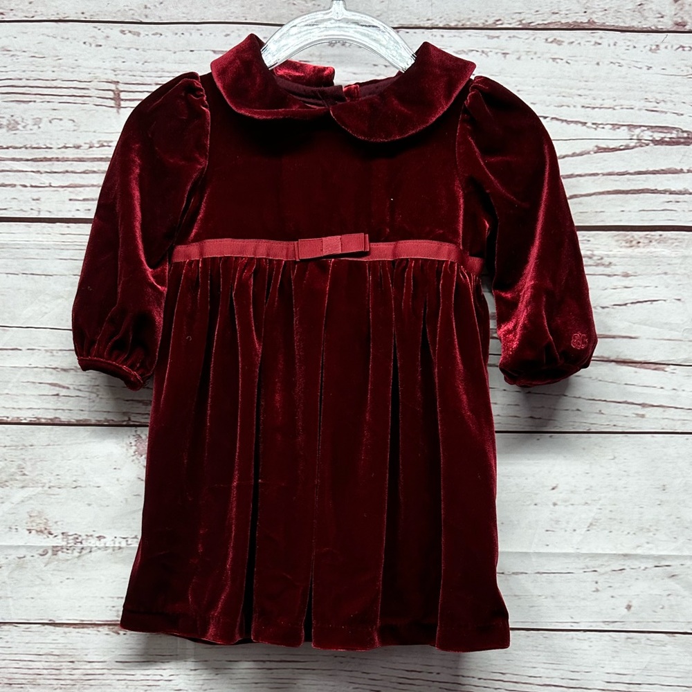 Ralph Lauren Short-Sleeve Knit Velvet Dress, Red Size 9 Months